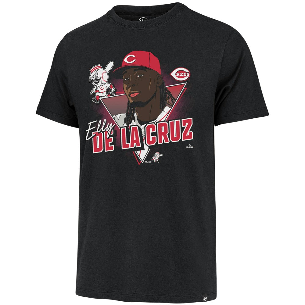 Elly De La Cruz Cincinnati Reds '47 Player Caricature Franklin T-Shirt - Black T-shirts
