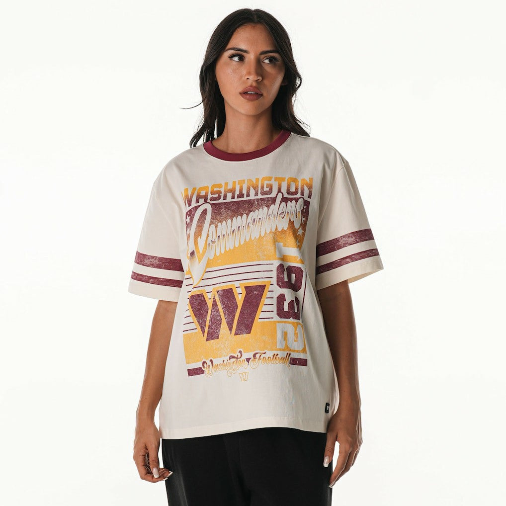 Washington Commanders The Wild Collective Women's Vintage Drop Shoulder Oversized Boyfriend T-Shirt Cream