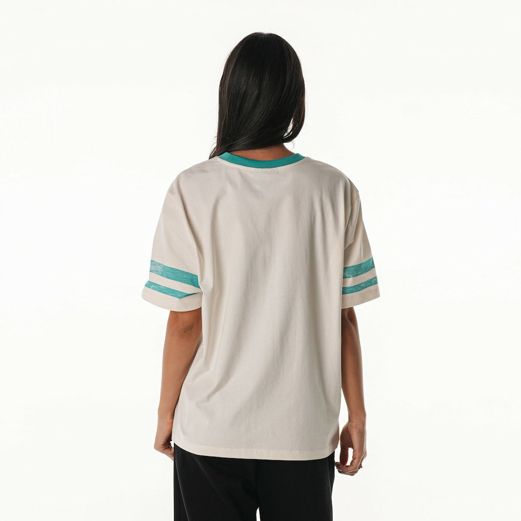 Miami Dolphins The Wild Collective Women's Vintage Drop Shoulder Oversized Boyfriend T-Shirt Cream