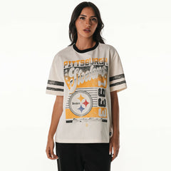 Pittsburgh Steelers The Wild Collective Women's Vintage Drop Shoulder Oversized Boyfriend T-Shirt Cream