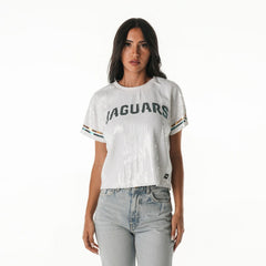Jacksonville Jaguars The Wild Collective Women's Rhinestone Sequin Cropped T-Shirt White