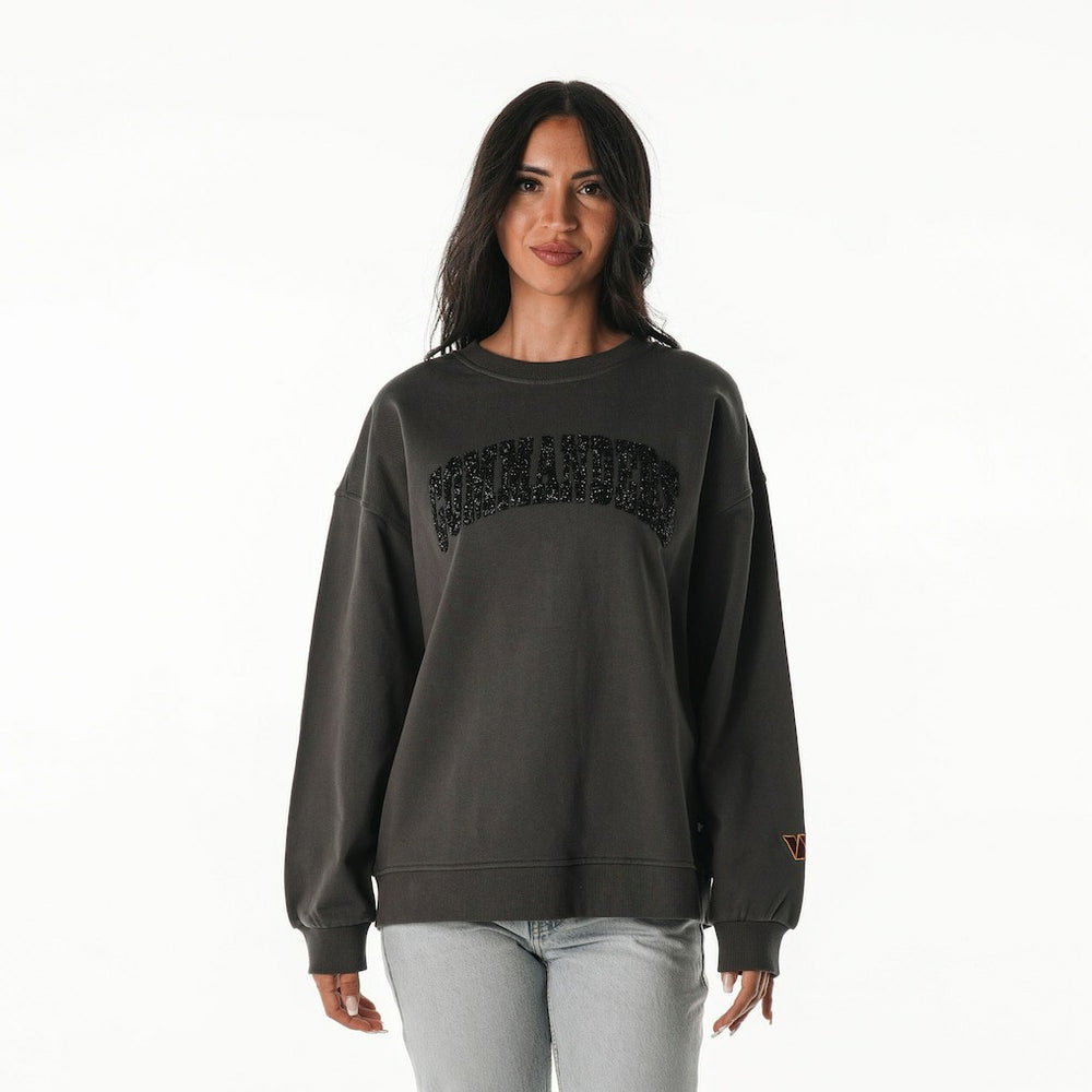 Washington Commanders The Wild Collective Women's Rock Crystal Oversized Crewneck Sweatshirt Charcoal