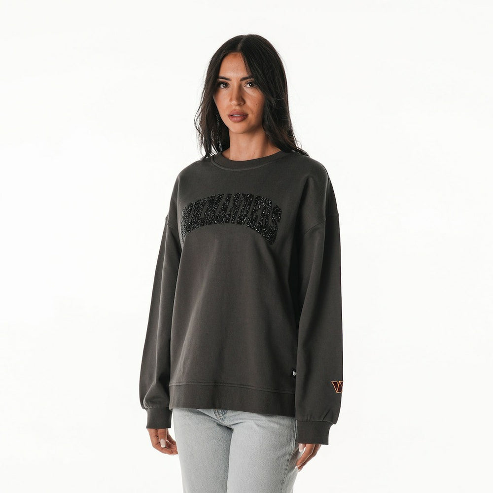 Washington Commanders The Wild Collective Women's Rock Crystal Oversized Crewneck Sweatshirt Charcoal