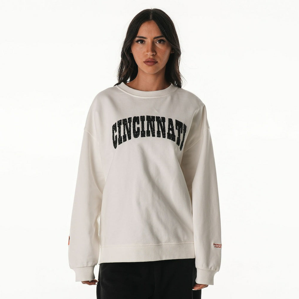 Cincinnati Bengals The Wild Collective Women's Rock Crystal Oversized Crewneck Sweatshirt White