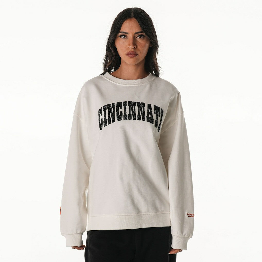 Cincinnati Bengals The Wild Collective Women's Rock Crystal Oversized Crewneck Sweatshirt White