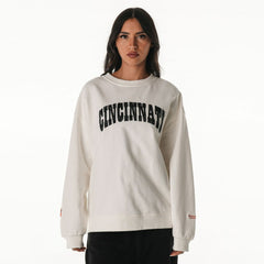 Cincinnati Bengals The Wild Collective Women's Rock Crystal Oversized Crewneck Sweatshirt White