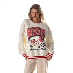 Kansas City Chiefs The Wild Collective Women's Oversized Vintage French Terry Sweatshirt Cream