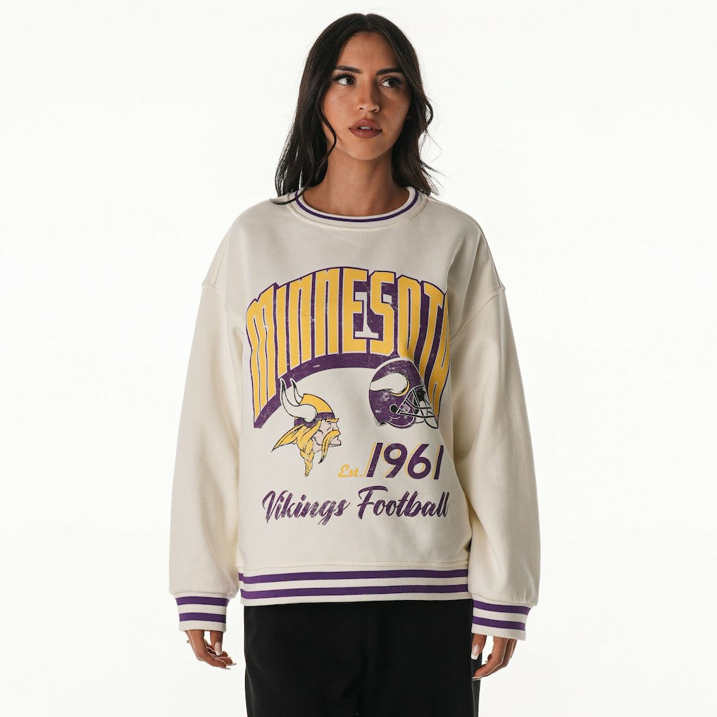 Minnesota Vikings The Wild Collective Women's Oversized Vintage French Terry Sweatshirt Cream