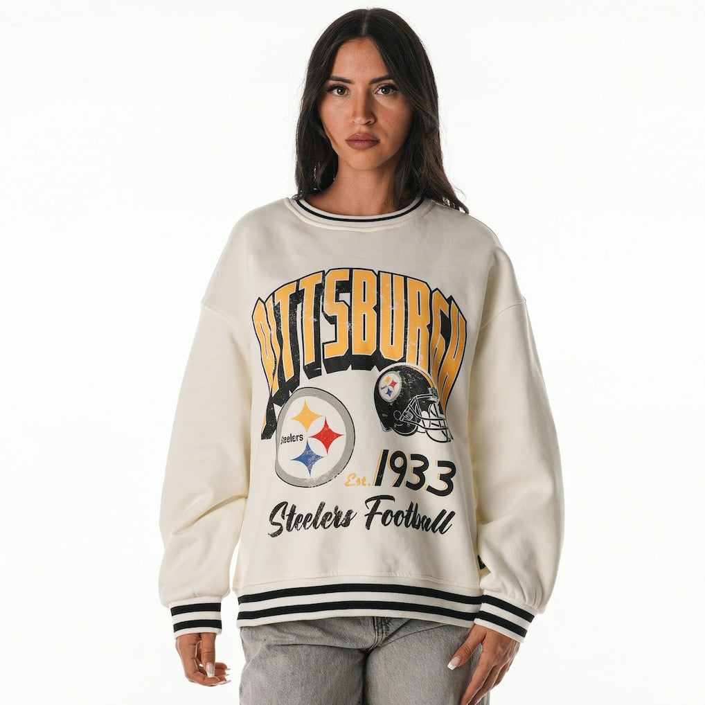Pittsburgh Steelers The Wild Collective Women's Oversized Vintage French Terry Sweatshirt Cream