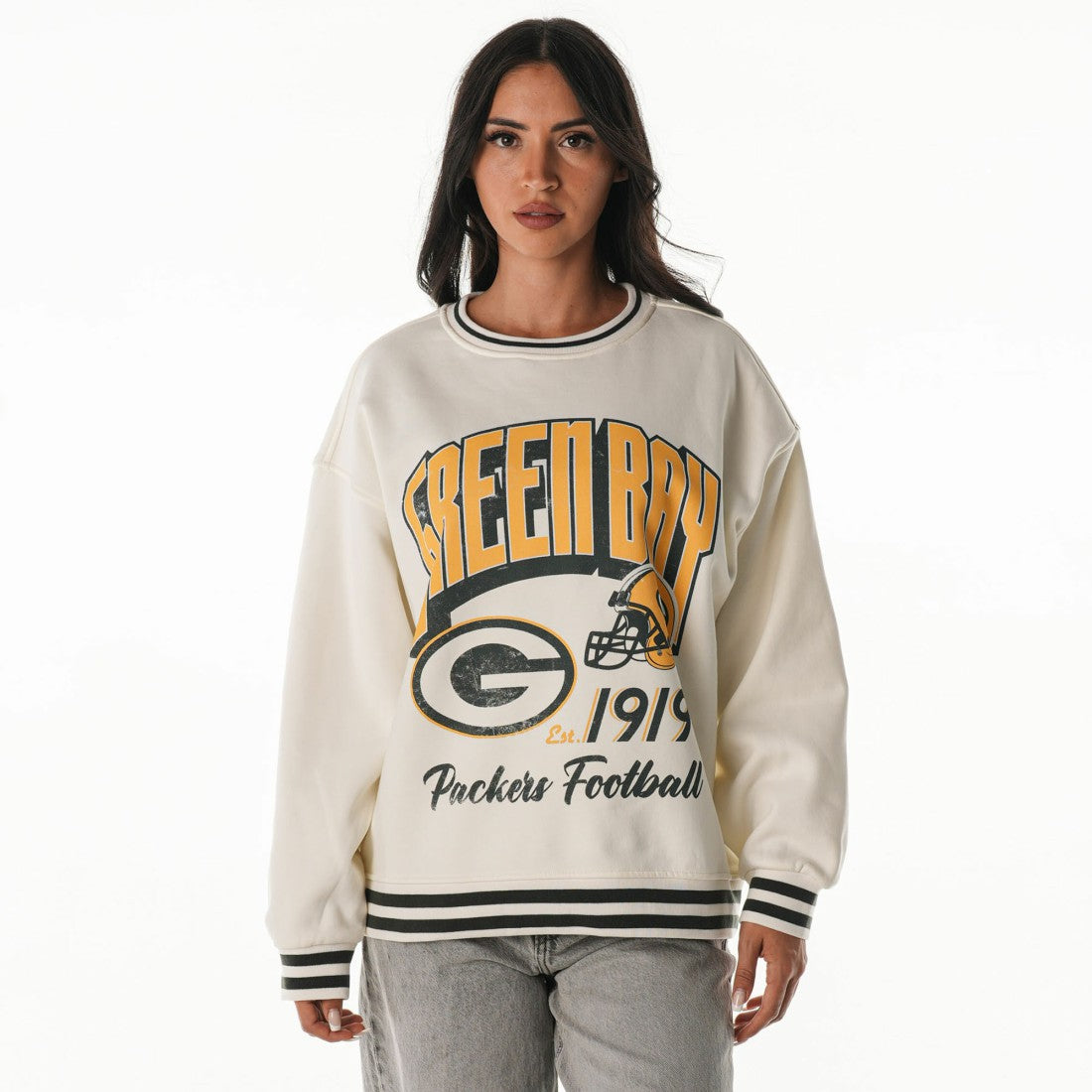 Green Bay Packers The Wild Collective Women's Oversized Vintage French Terry Sweatshirt Cream