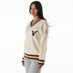 Minnesota Vikings The Wild Collective Women's Jacquard V-Neck Sweater Cream