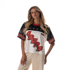 San Francisco 49ers The Wild Collective Women's Boxy Cropped Mesh T-Shirt White