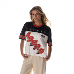 San Francisco 49ers The Wild Collective Women's Boxy Cropped Mesh T-Shirt White