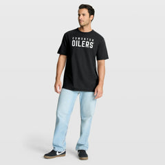 NHL Edmonton Oilers Fanatics Play Distressed Wordmark Stadium Slub T-Shirt - Black