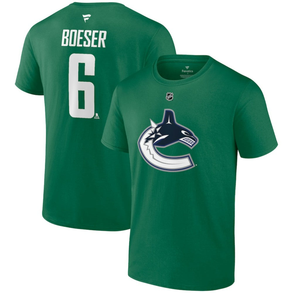 NHL Brock Boeser Vancouver Canucks Fanatics Authentic Stack Name & Number T-Shirt - Green