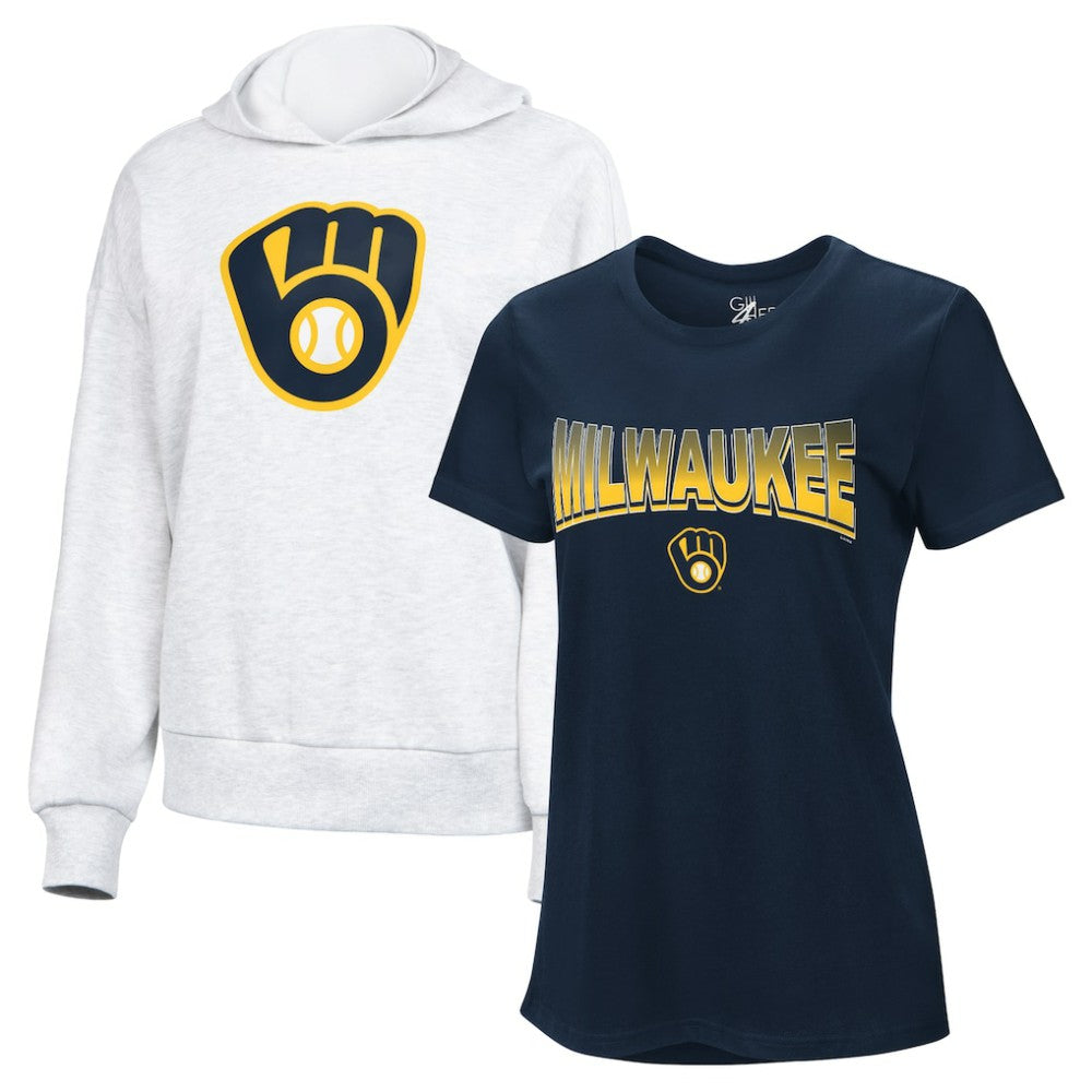 Milwaukee Brewers G-III 4Her by Carl Banks Women's T-Shirt and Hoodie Combo Pack - Navy/Bright Heather Ceramic Hoodies