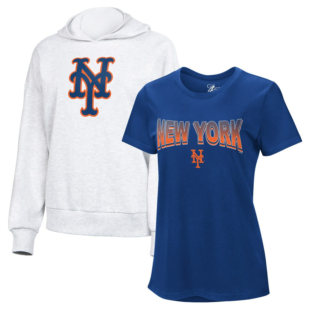 New York Mets G-III 4Her by Carl Banks Women's T-Shirt and Hoodie Combo Pack - Royal/Bright Heather Ceramic Hoodies