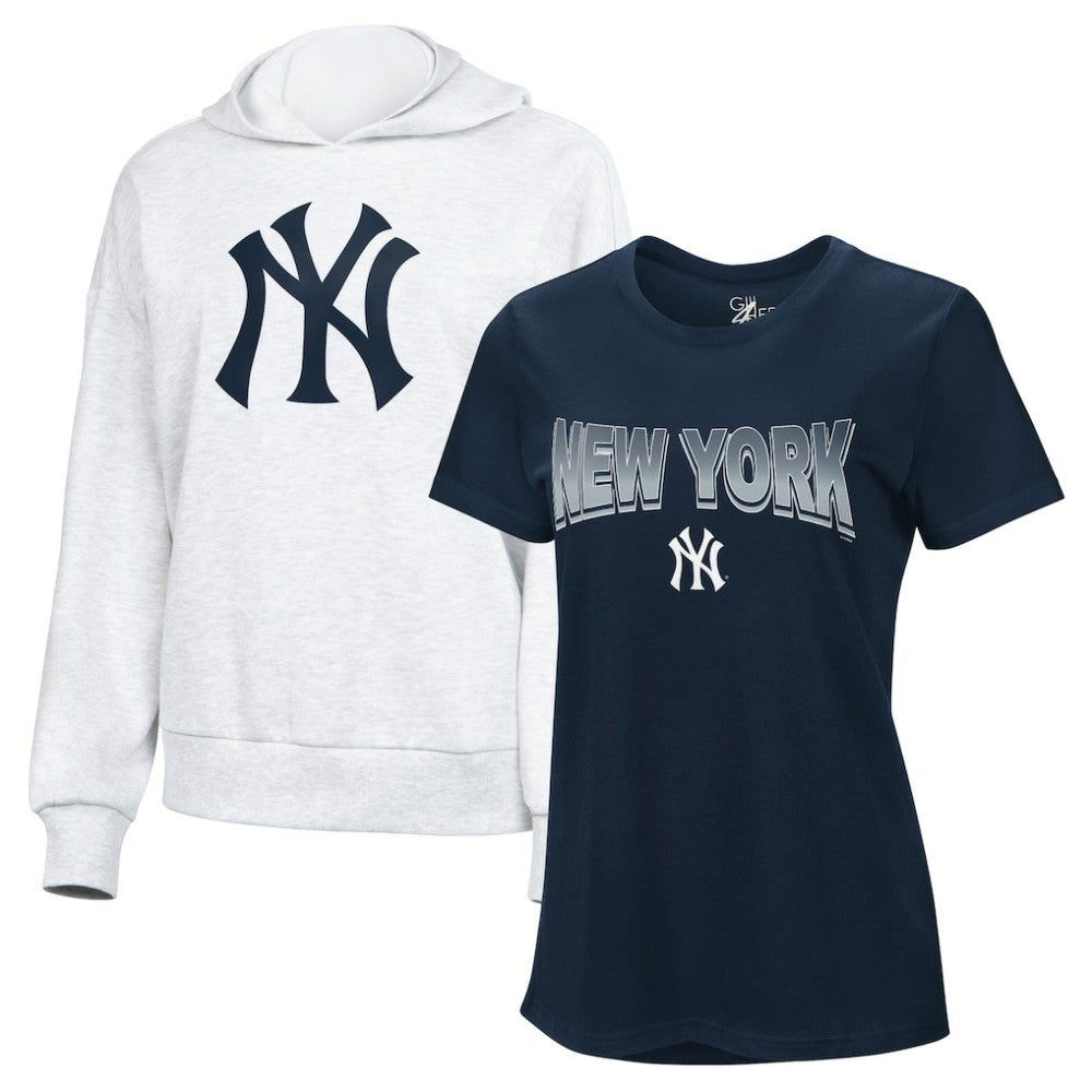 New York Yankees G-III 4Her by Carl Banks Women's T-Shirt and Hoodie Combo Pack - Navy/Bright Heather Ceramic Hoodies
