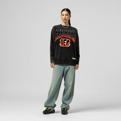 Cincinnati Bengals Women's Delineate Mineral Wash Crewneck Sweatshirt Black