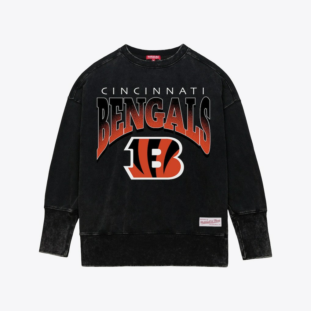 Cincinnati Bengals Women's Delineate Mineral Wash Crewneck Sweatshirt Black