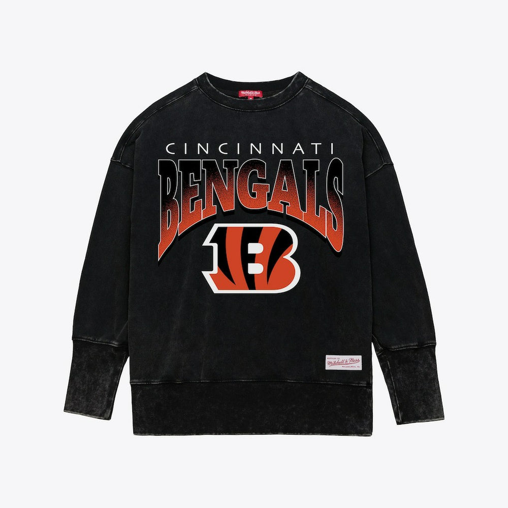 Cincinnati Bengals Women's Delineate Mineral Wash Crewneck Sweatshirt Black