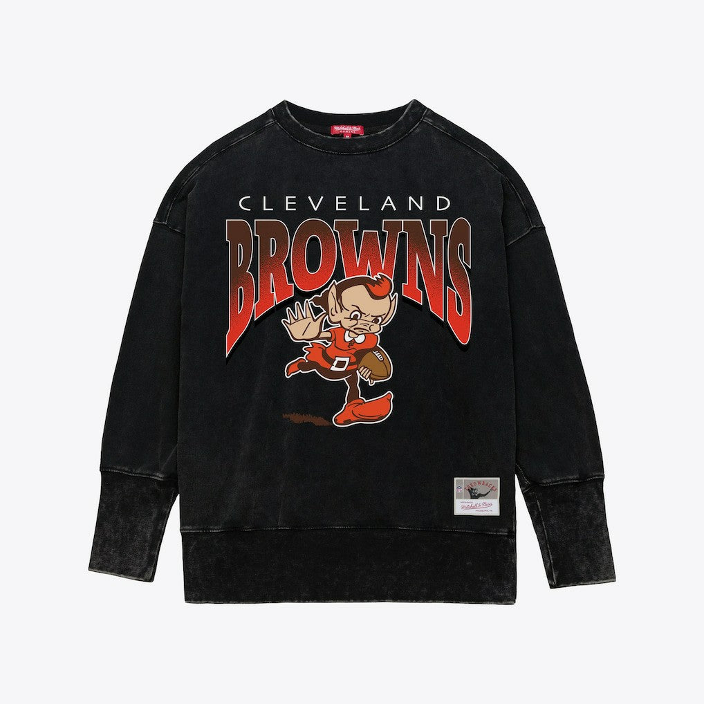 Cleveland Browns Women's Delineate Mineral Wash Crewneck Sweatshirt Black