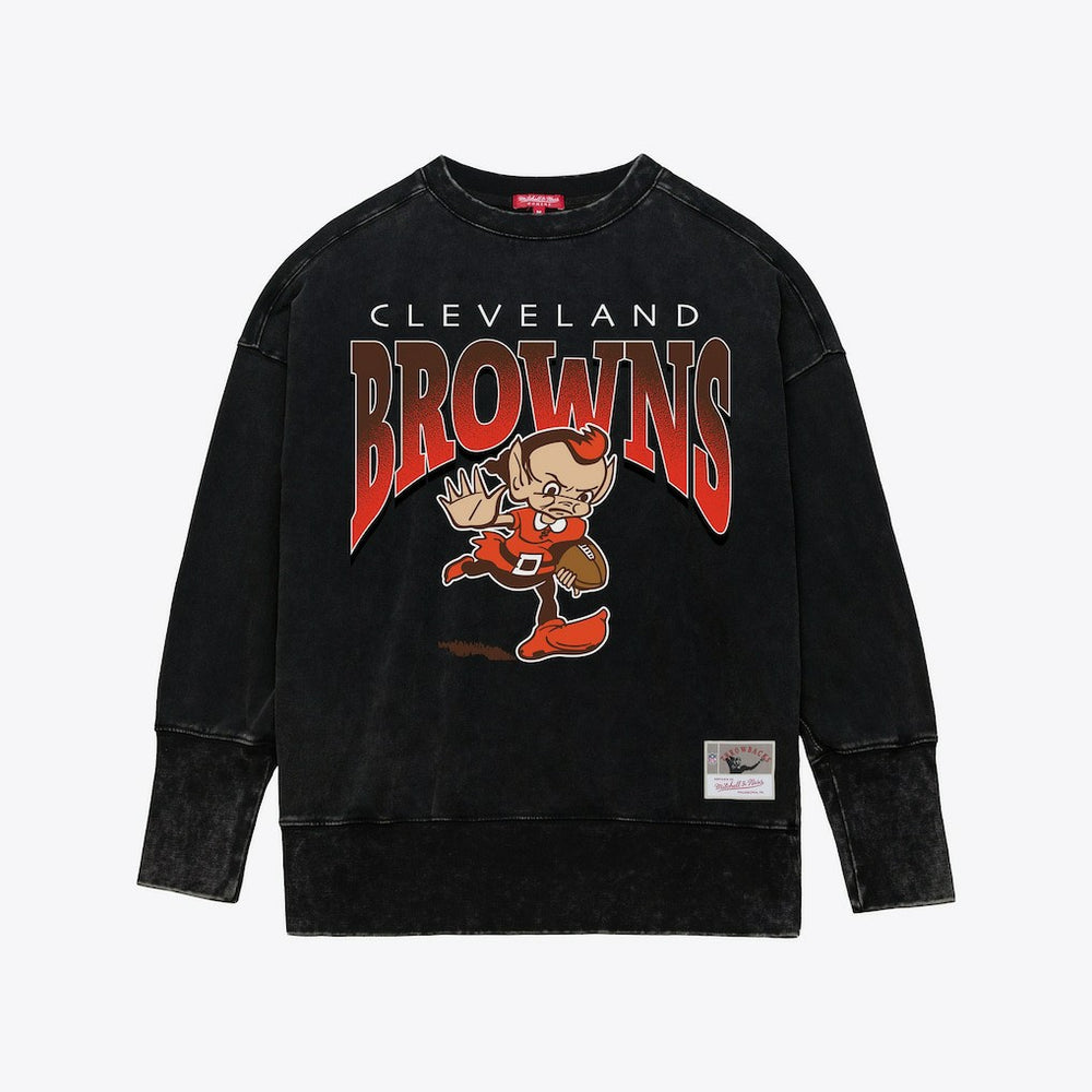 Cleveland Browns Women's Delineate Mineral Wash Crewneck Sweatshirt Black