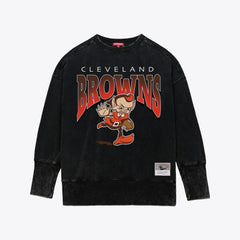 Cleveland Browns Women's Delineate Mineral Wash Crewneck Sweatshirt Black