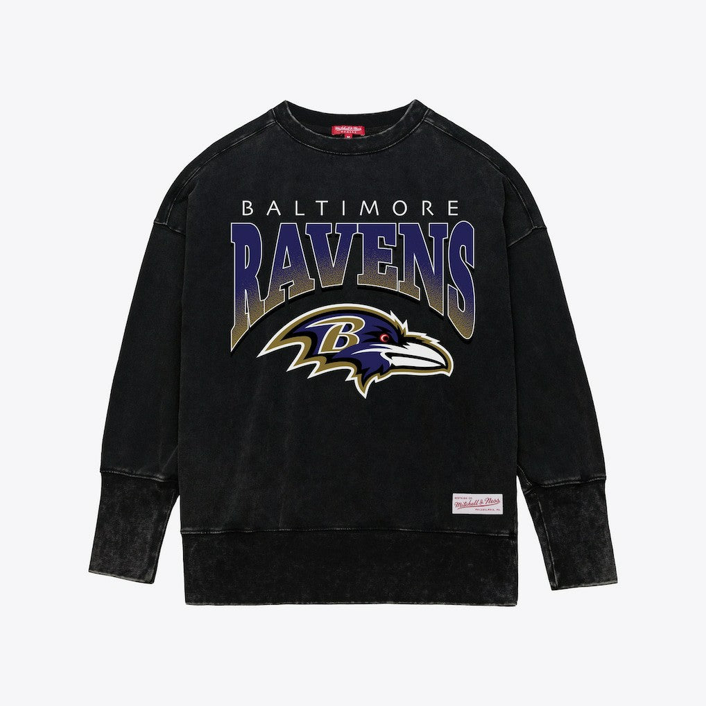 Baltimore Ravens Women's Delineate Mineral Wash Crewneck Sweatshirt Black
