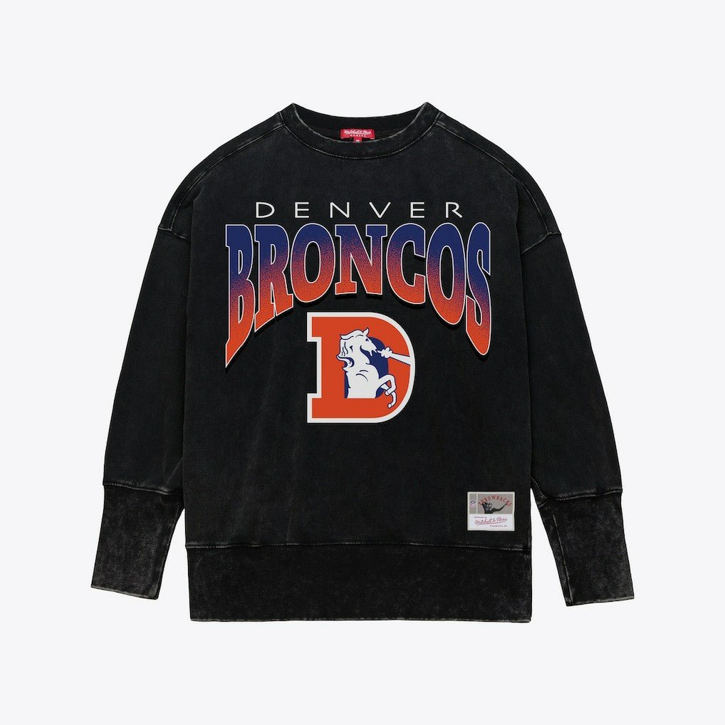 Denver Broncos Women's Delineate Mineral Wash Crewneck Sweatshirt Black