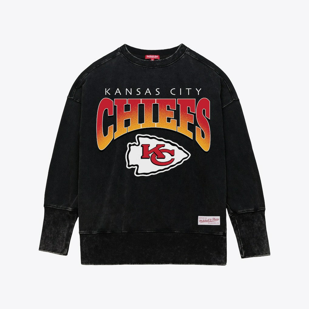Kansas City Chiefs Women's Delineate Mineral Wash Crewneck Sweatshirt Black