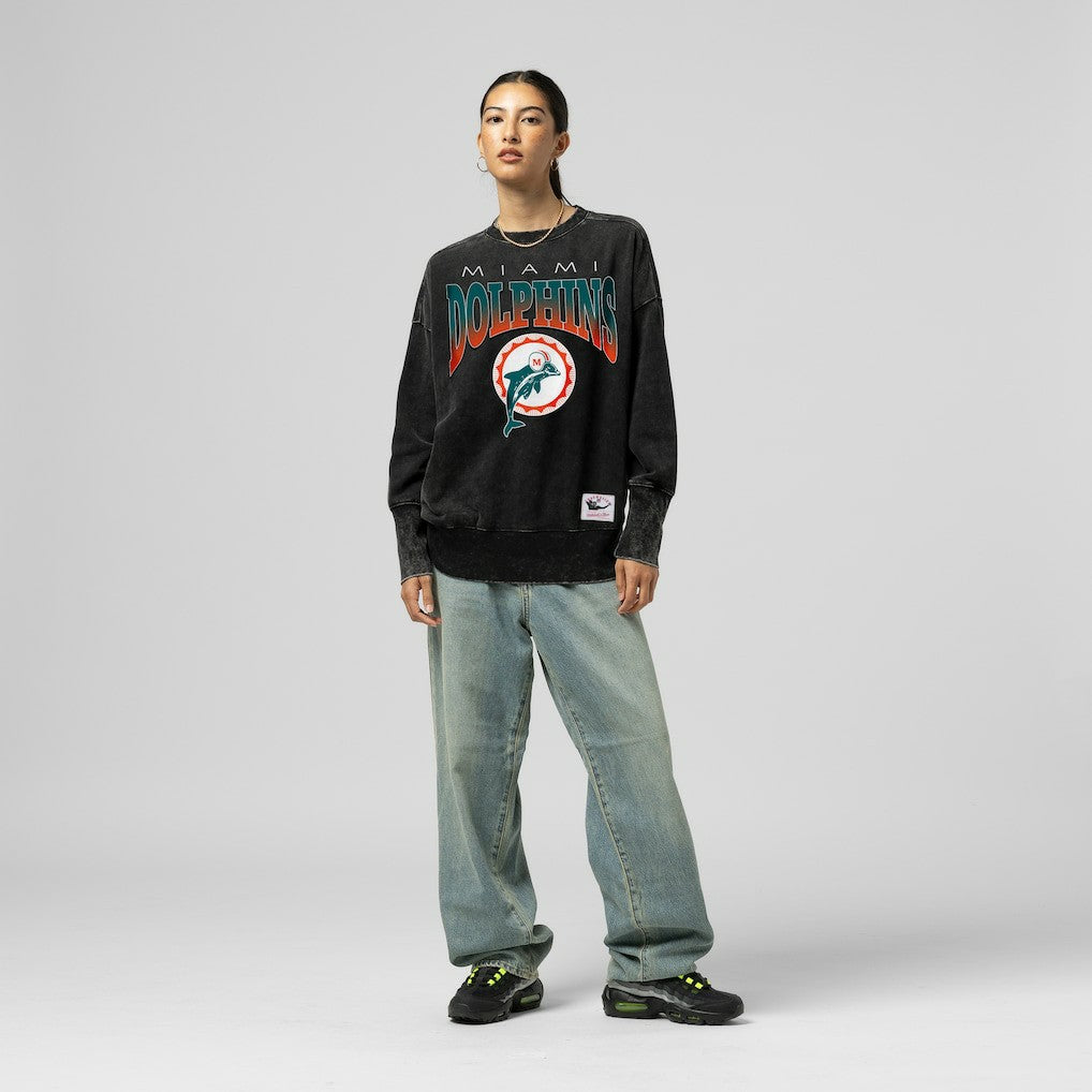 Miami Dolphins Women's Delineate Mineral Wash Crewneck Sweatshirt Black