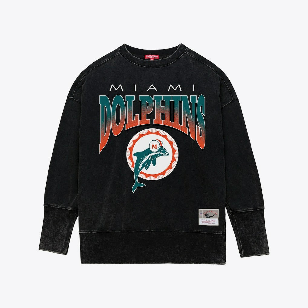Miami Dolphins Women's Delineate Mineral Wash Crewneck Sweatshirt Black