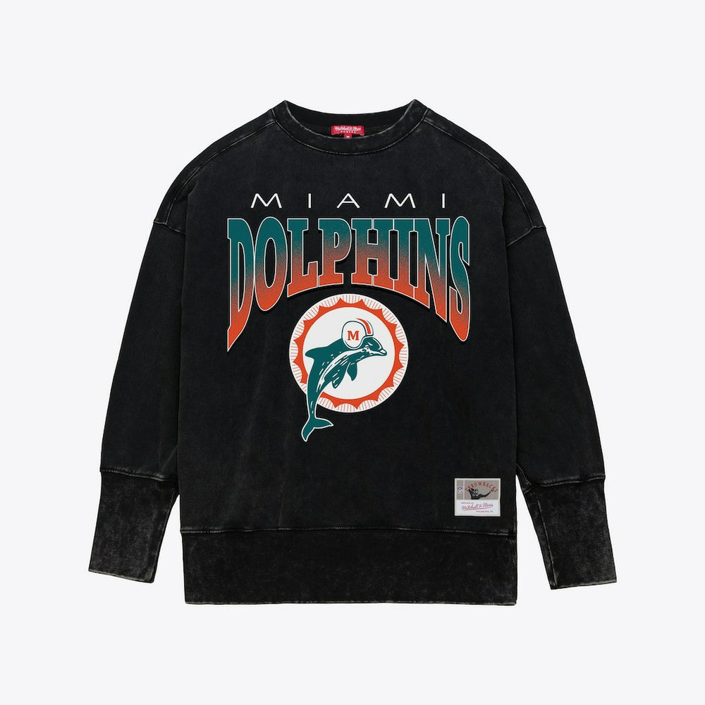 Miami Dolphins Women's Delineate Mineral Wash Crewneck Sweatshirt Black