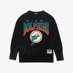 Miami Dolphins Women's Delineate Mineral Wash Crewneck Sweatshirt Black