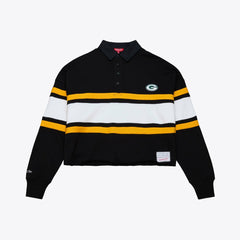 Green Bay Packers Women's Cropped Long Sleeve Rugby Polo Black
