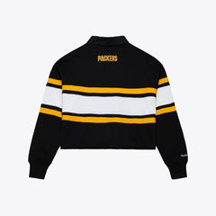 Green Bay Packers Women's Cropped Long Sleeve Rugby Polo Black