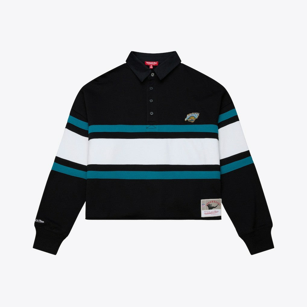 Jacksonville Jaguars Women's Throwback Cropped Long Sleeve Rugby Polo Black