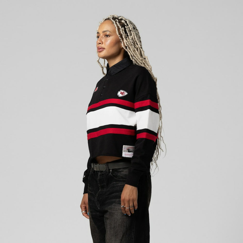 Kansas City Chiefs Women's Cropped Long Sleeve Rugby Polo Black
