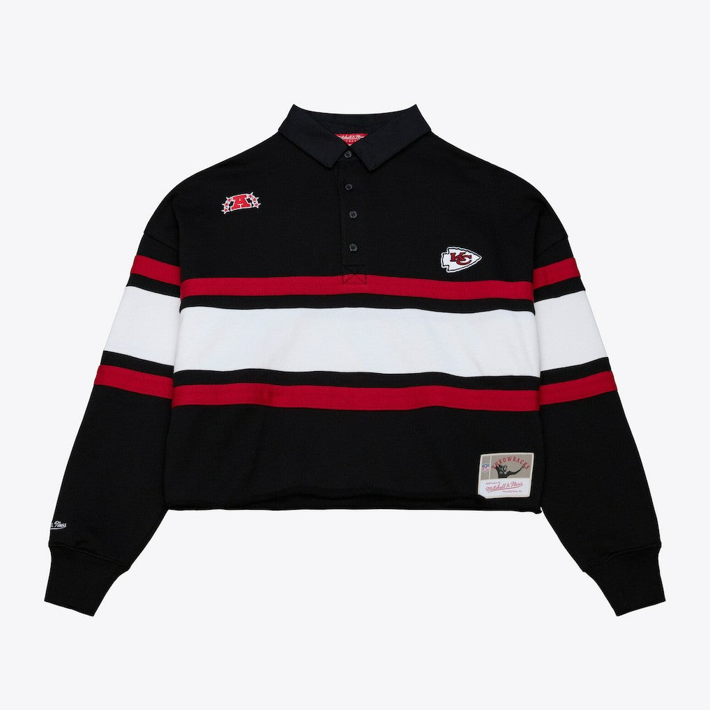 Kansas City Chiefs Women's Cropped Long Sleeve Rugby Polo Black