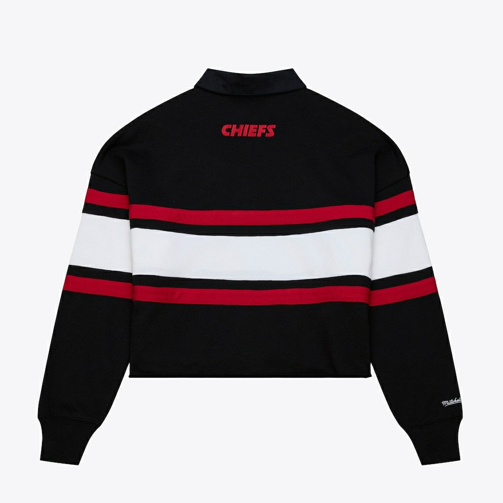 Kansas City Chiefs Women's Cropped Long Sleeve Rugby Polo Black