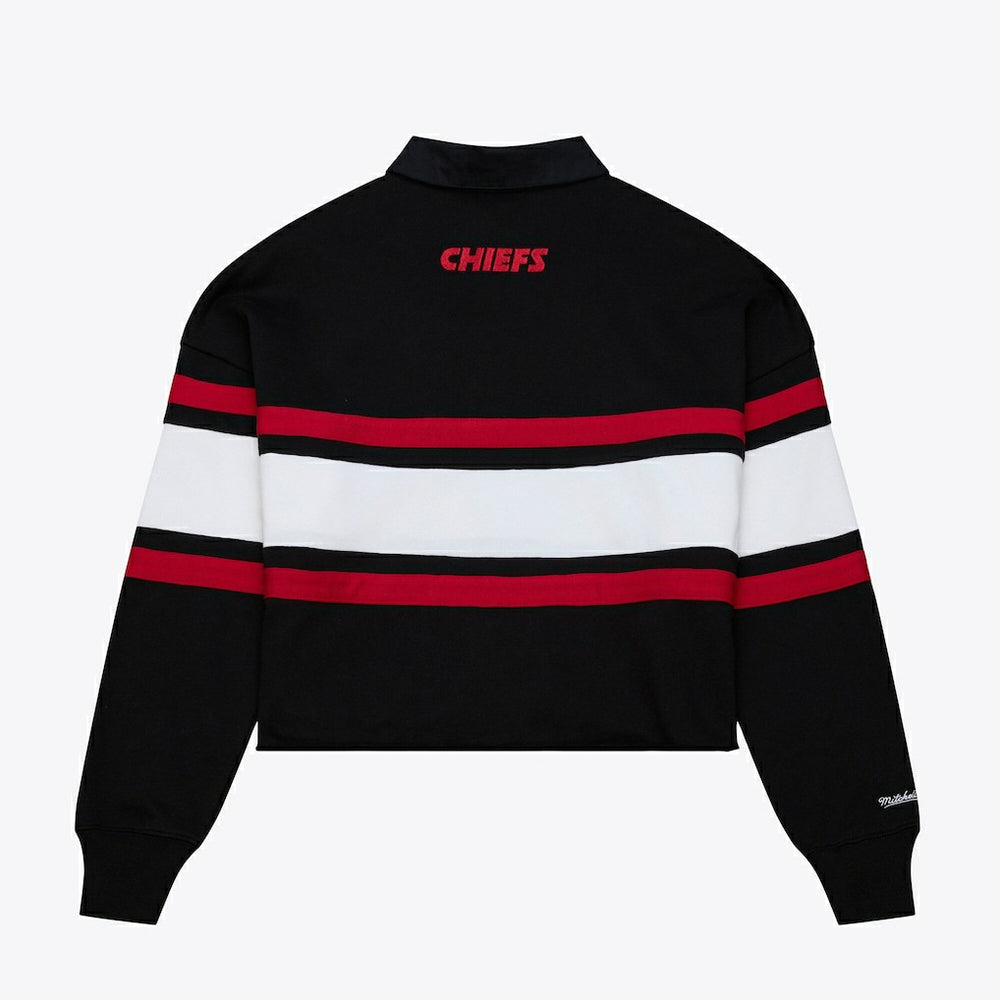 Kansas City Chiefs Women's Cropped Long Sleeve Rugby Polo Black