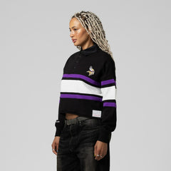 Minnesota Vikings Women's Cropped Long Sleeve Rugby Polo Black