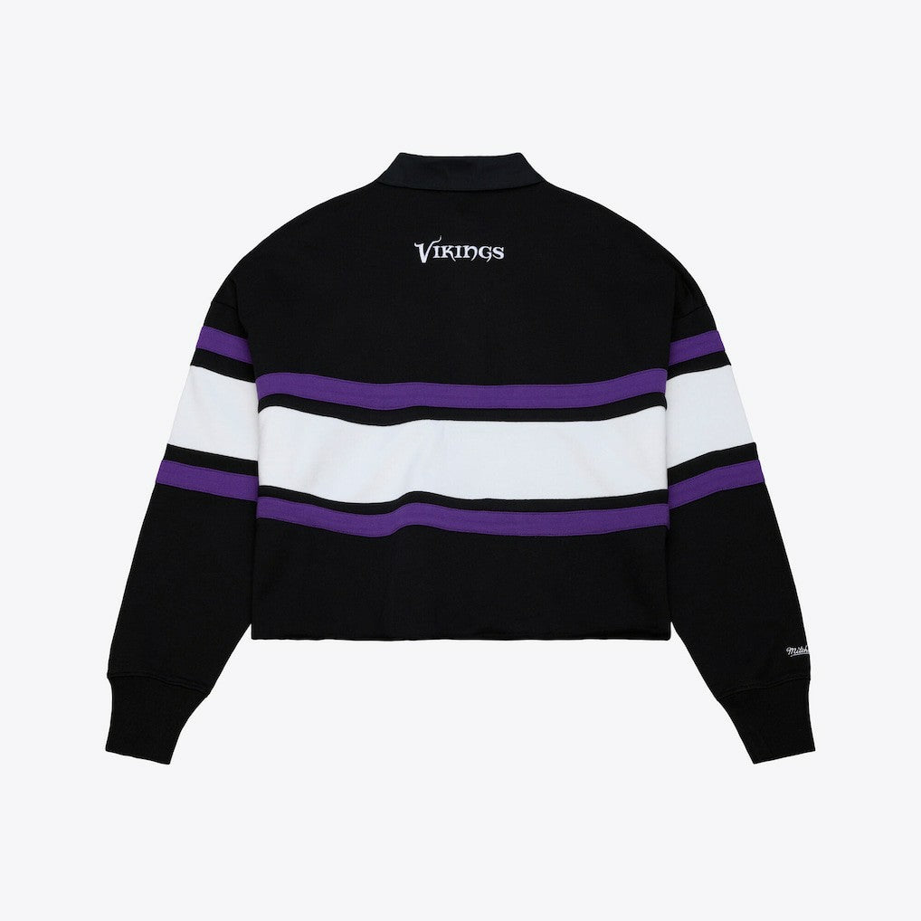 Minnesota Vikings Women's Cropped Long Sleeve Rugby Polo Black