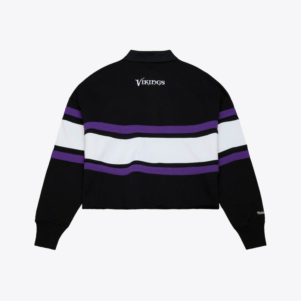 Minnesota Vikings Women's Cropped Long Sleeve Rugby Polo Black