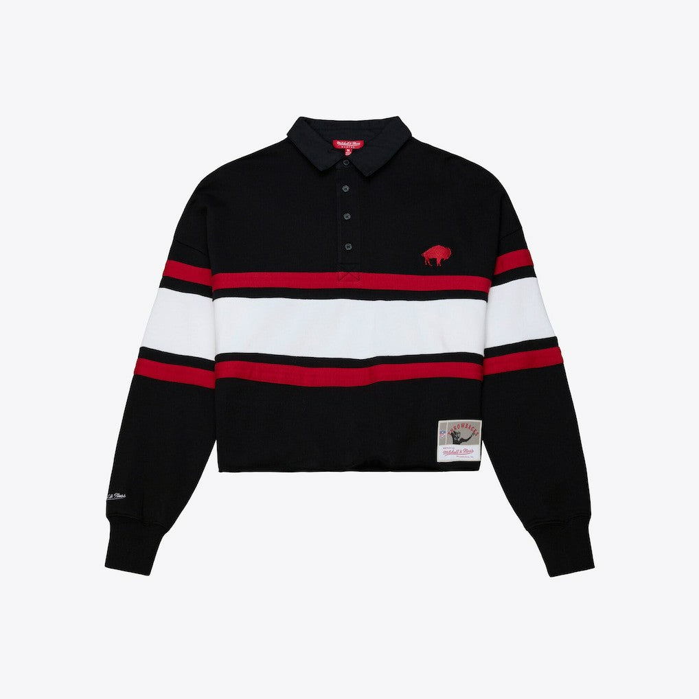 Buffalo Bills Women's Throwback Cropped Long Sleeve Rugby Polo Black