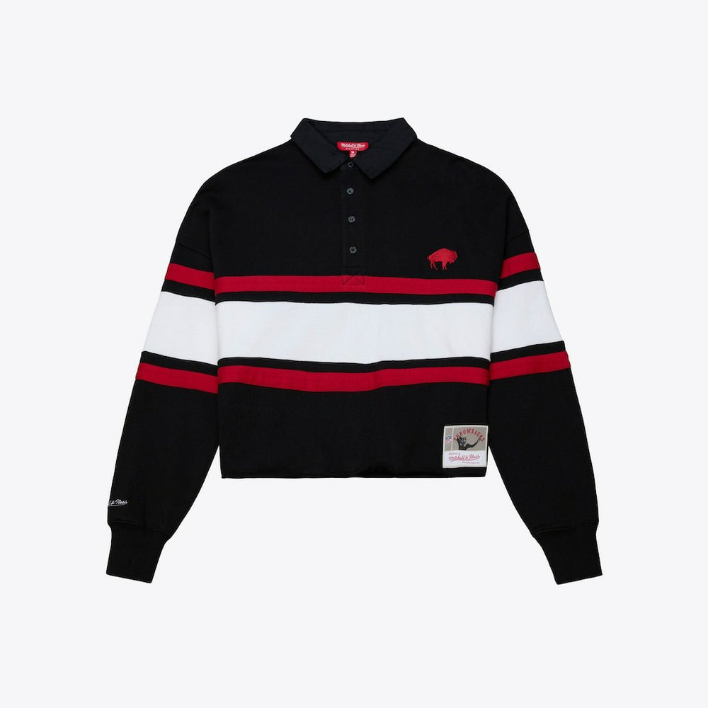 Buffalo Bills Women's Throwback Cropped Long Sleeve Rugby Polo Black