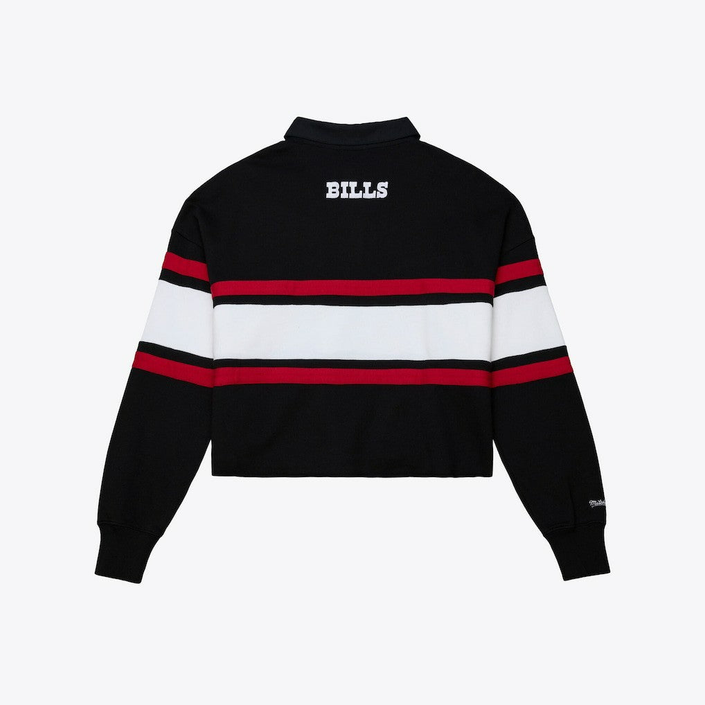 Buffalo Bills Women's Throwback Cropped Long Sleeve Rugby Polo Black