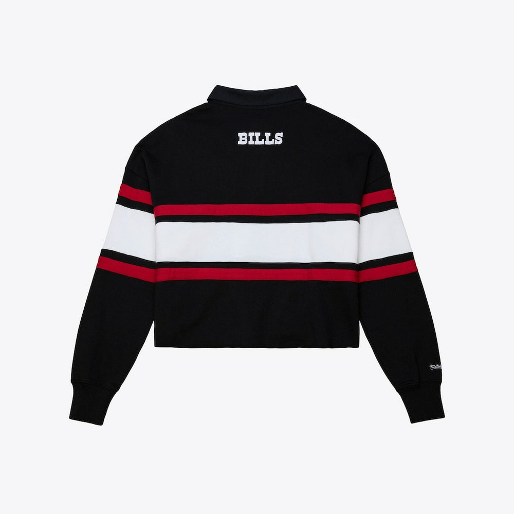 Buffalo Bills Women's Throwback Cropped Long Sleeve Rugby Polo Black