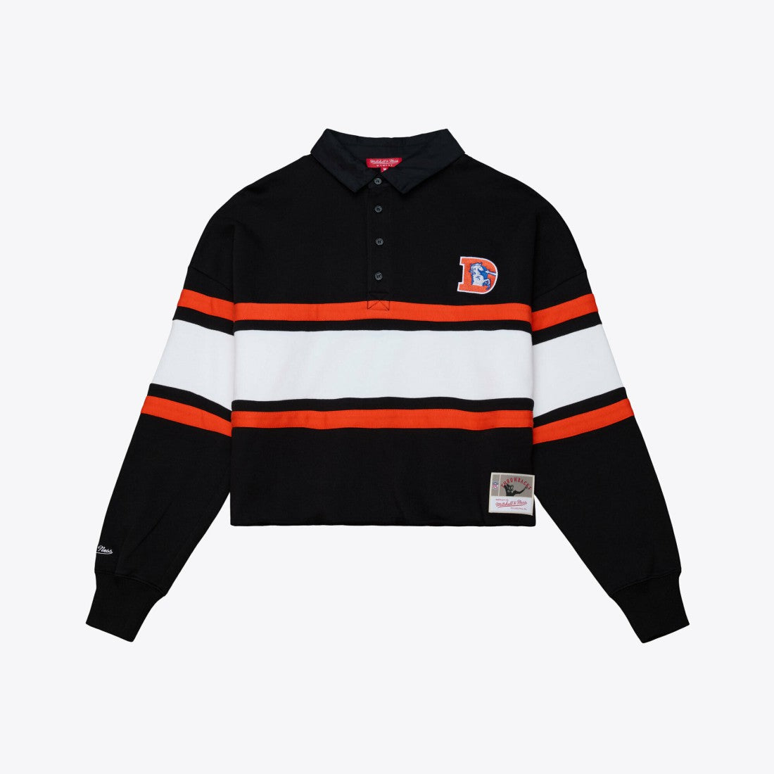 Denver Broncos Women's Throwback Cropped Long Sleeve Rugby Polo Black